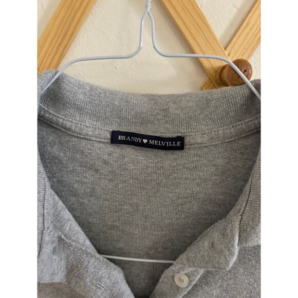 Brandy Melville Top Women's Small Gray Polo Crop Top Button Up 100% Cotton - Picture 3 of 7